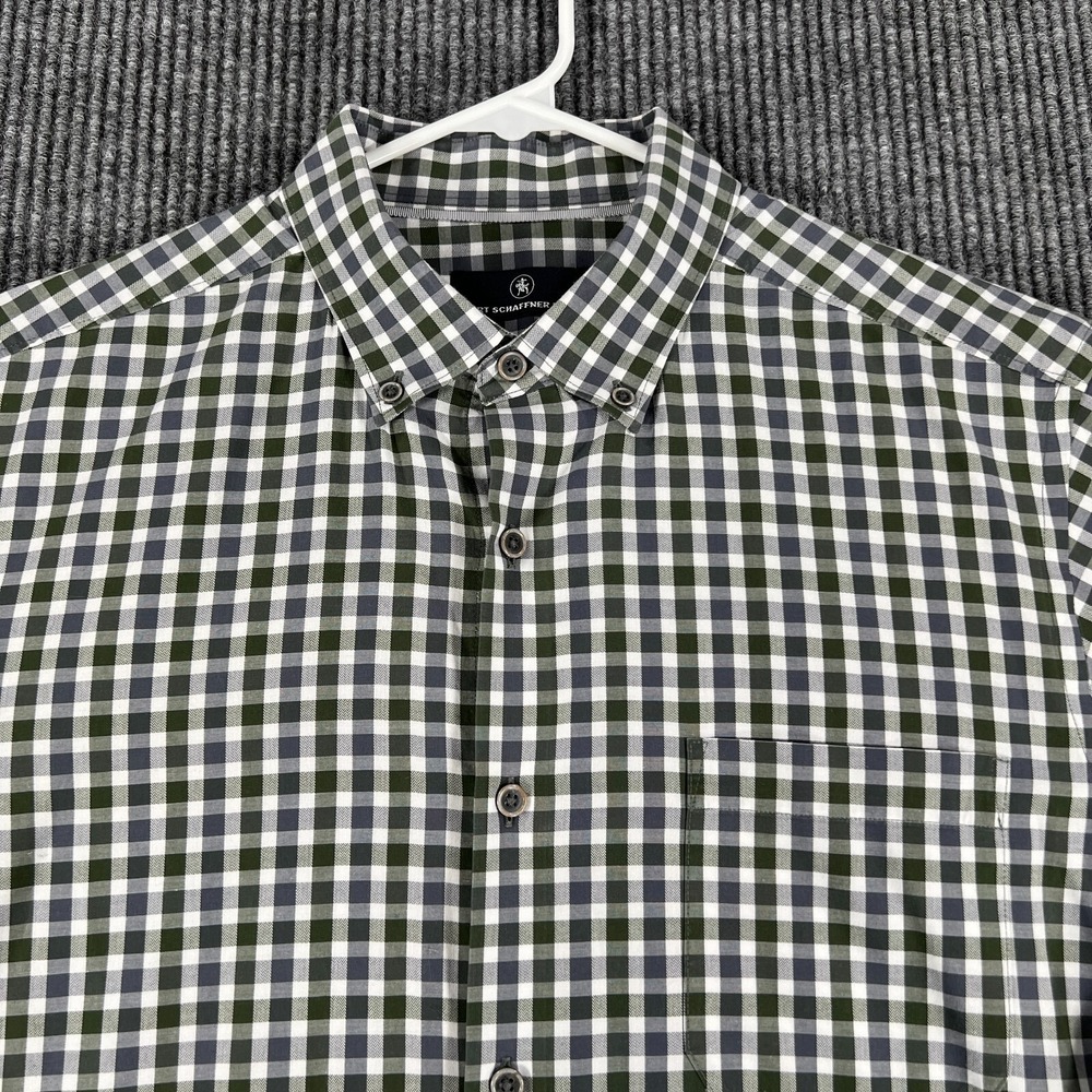 Hart Schaffner Marx Shirt Mens Large Green Check Long Sleeve Button Up Casual